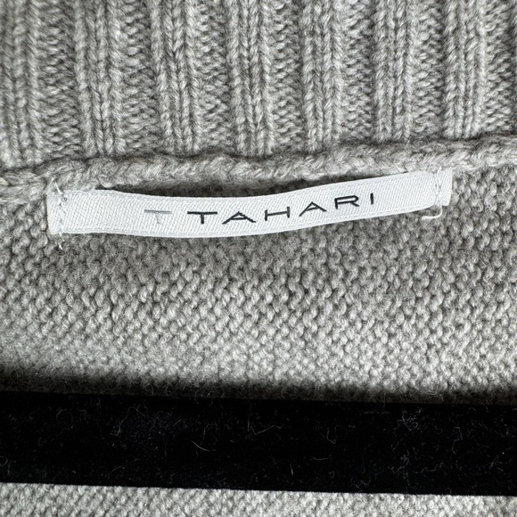 Tahari Sweater Womens Medium Gray Fringe Hem Open Front‎ Long Cardigan Duster - Picture 2 of 10